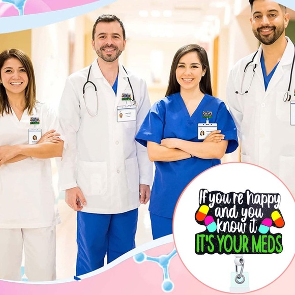 NEW| 1pc Funny Retractable Nurse Lanyard Badge Holder with Glitter - Picture 4 of 7